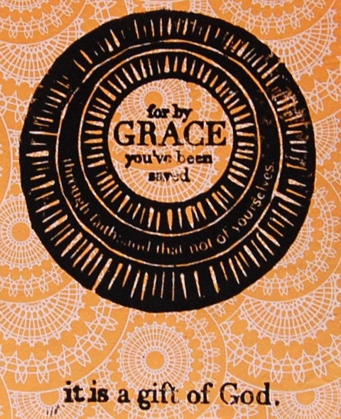 by grace - woodcut print - pick your paper