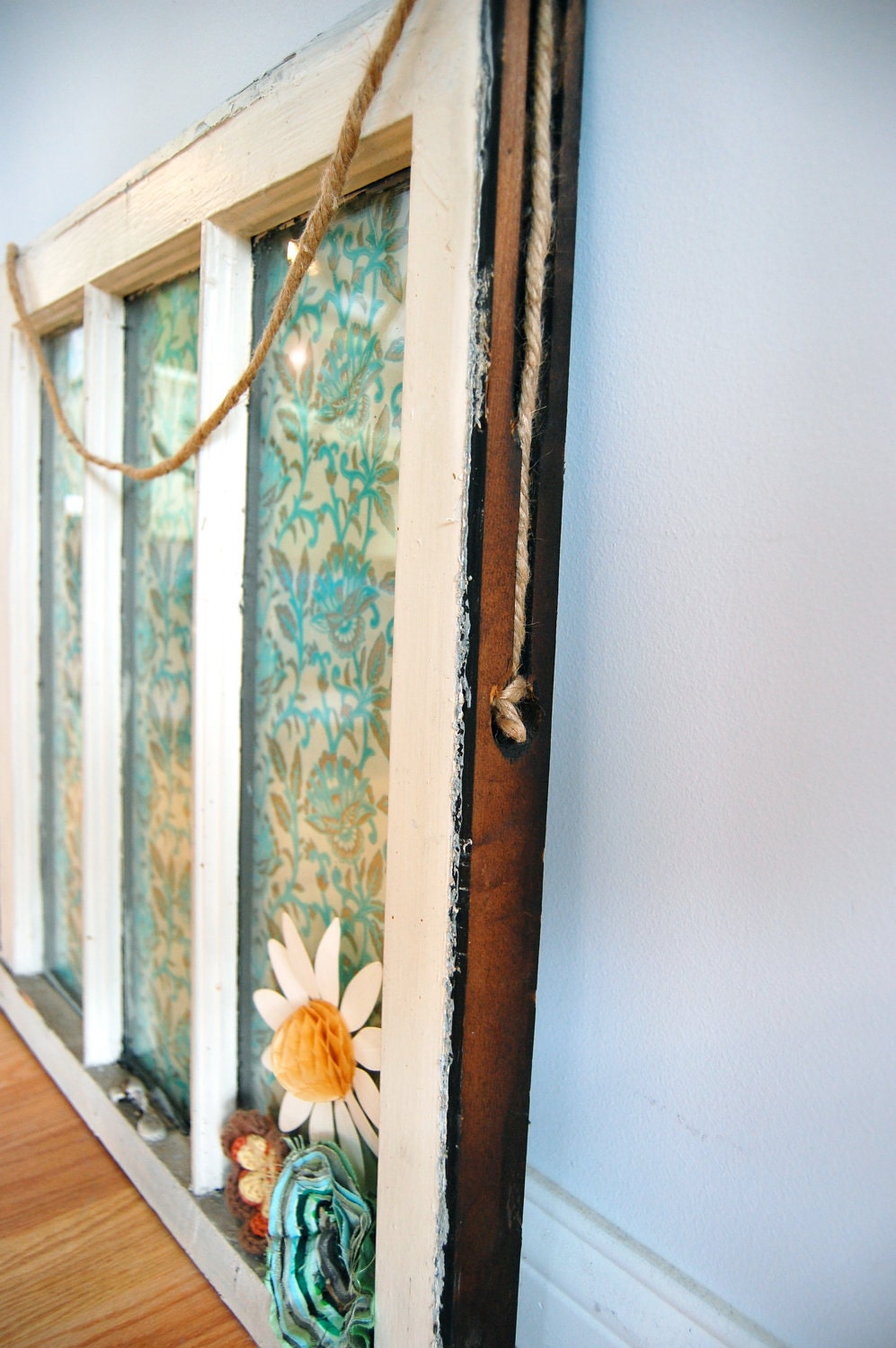 vintage window upcycled into modern artwork