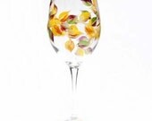 Autumn Leaves Glasses - Hand Painted Fall Leaf  Wine Goblets - Set of Two