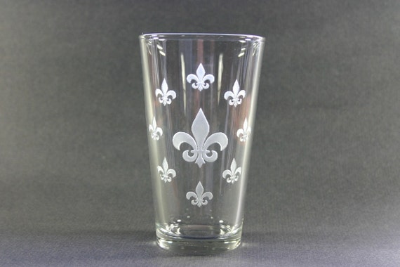 Fleur De Lis Etched Beer Glass Engraved Pint Set by MonkeysJewels