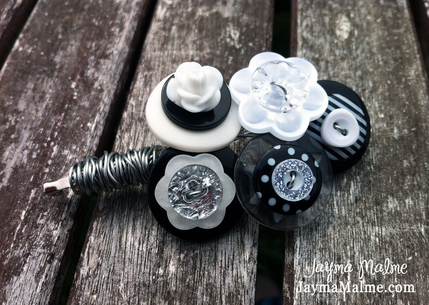Black & White Button Boutonniere Pin - Custom