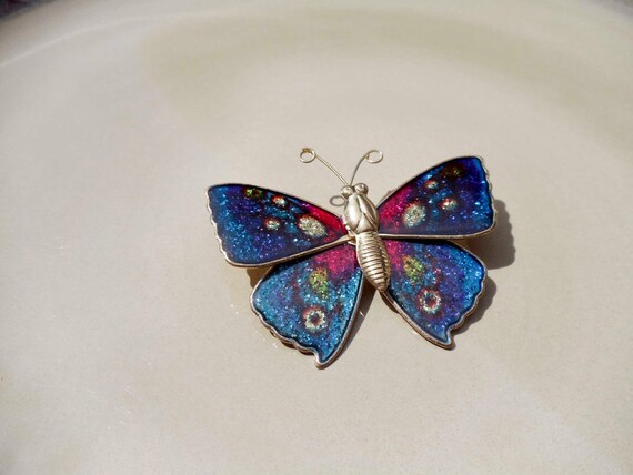 Vintage gold blue butterfly brooch