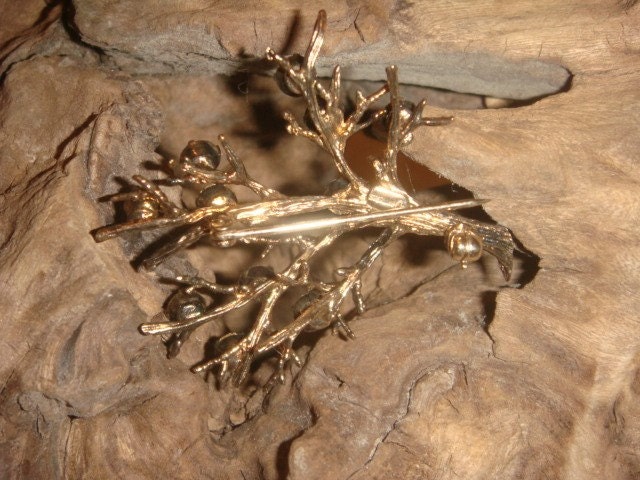 On Sale Vintage Gold STARLING Tree Brooch with rhinestones