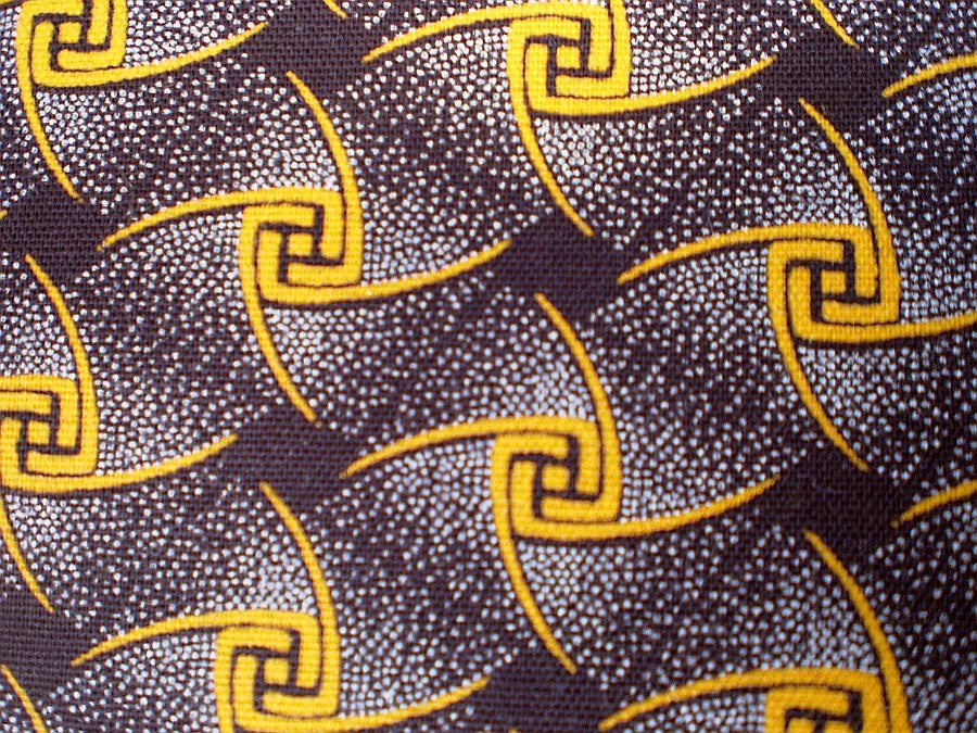 Yellow Brown Squares  - Original South African ShweShwe Designer  Fabric - 100 % Cotton