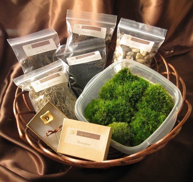 Make Your Own Moss Terrarium - Chic Moss Terrarium Kit No.25 Comes with Monogram of Choice
