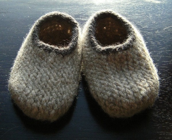 Wool Baby Slippers - Oatmeal and Charcoal, 0, 3, 6 or 12 months