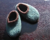 Wool Baby Slippers - Jade and Chocolate, 0, 3, 6 or 12 months