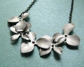 PHEOBE-Silver Orchids and Gunmetal Chain Necklace