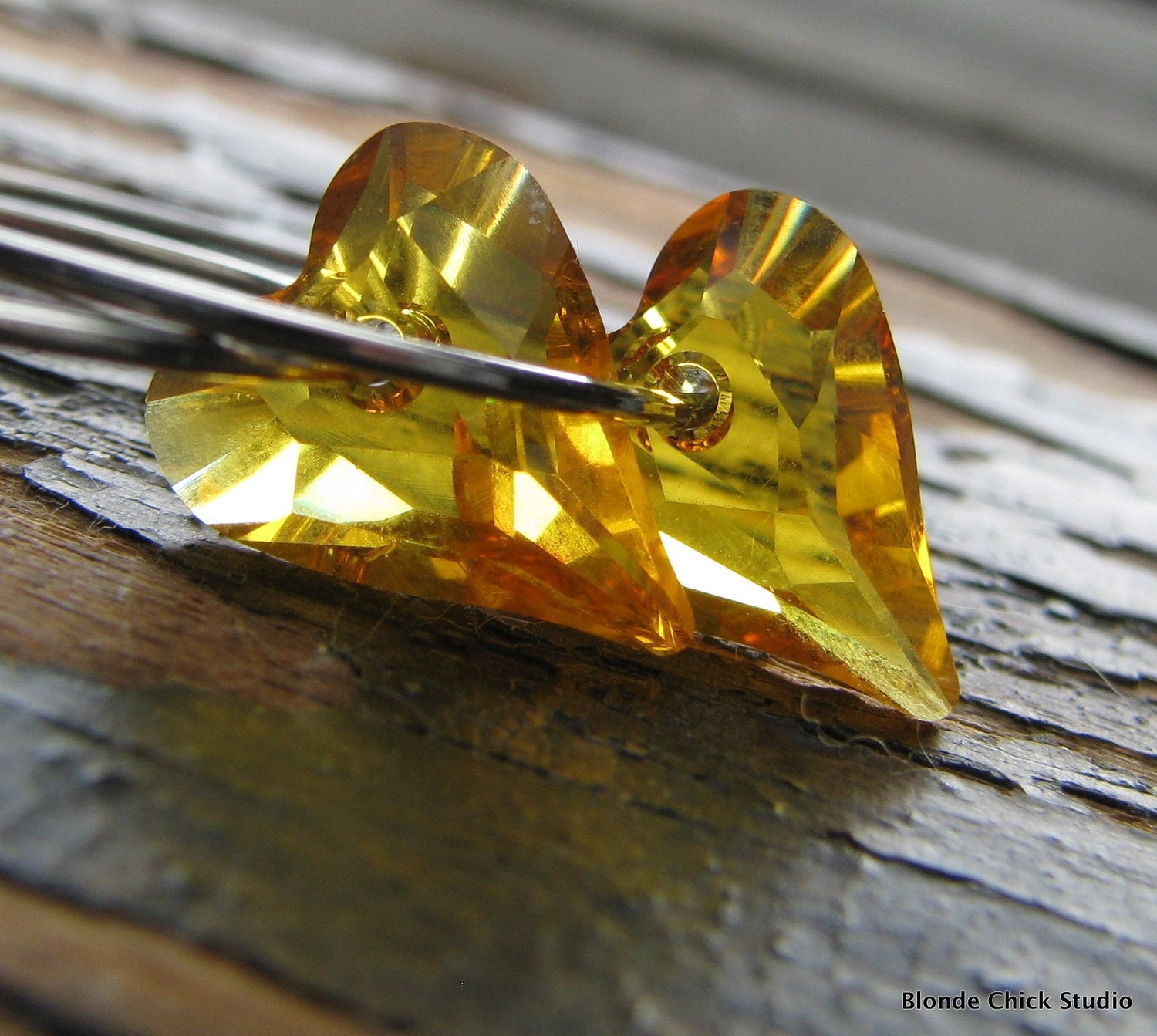 SWEETHEART-Yellow Swarovski Crystal Heart Hoop Earrings