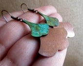 SARAH-Patina Copper and Raw Copper Layered Ginkgo Leaf Chandelier Dangle Rustic Nature Earrings