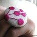 DECO RING no.22-Oatmeal Linen Fabric with Hot Pink Embroidery Ring