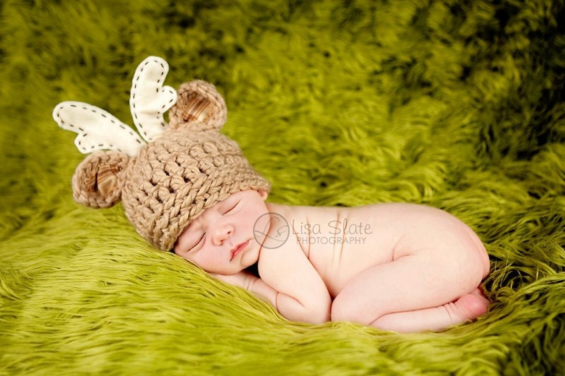 Baby Deer Hat - Newborn Photo Prop - Hunting Hat - Deer Hat With Antlers - Bitty Buck - NEWBORN Size