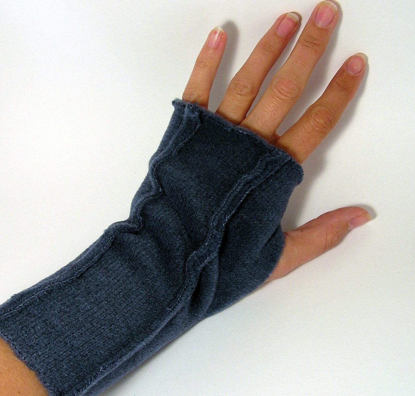 Fingerless Gloves for LADIES - Soft Navy Blue Sweater Fleece (Insides Out)