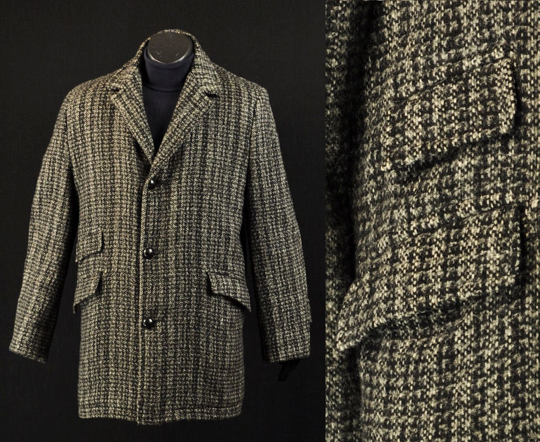 Vintage 70s Mens Wool Tweed Coat 42 Country Gentleman