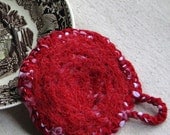 Dish scrubby - makes great hostess gift, crocheted from eco friendly repurposed nylon, speckled red