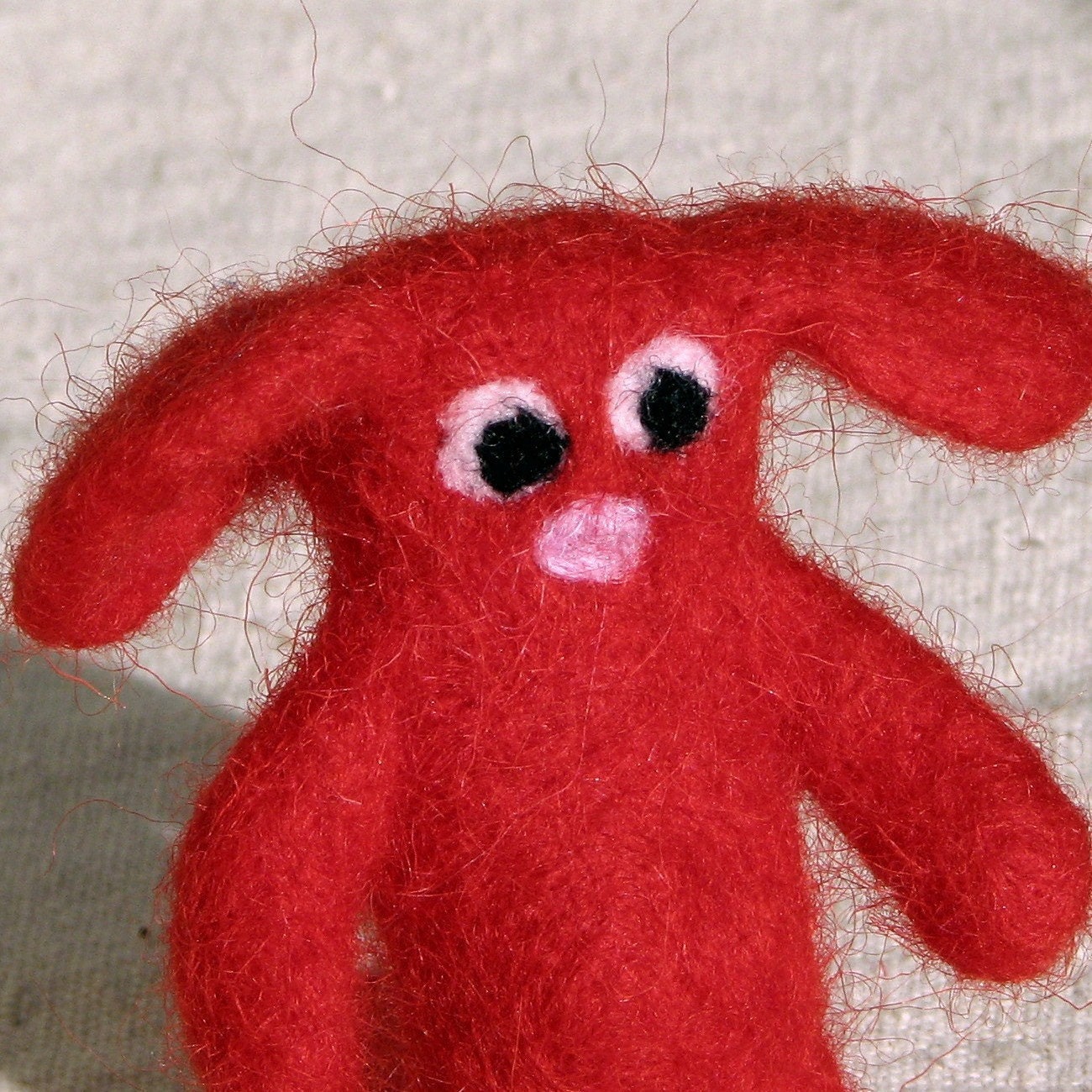 Felted beastie or monster, little creature, handmade soft sculpture, one of a kind, bright red