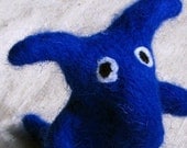 Beastie, fantasy creature needle felted from pure wool, deep royal cobalt blue