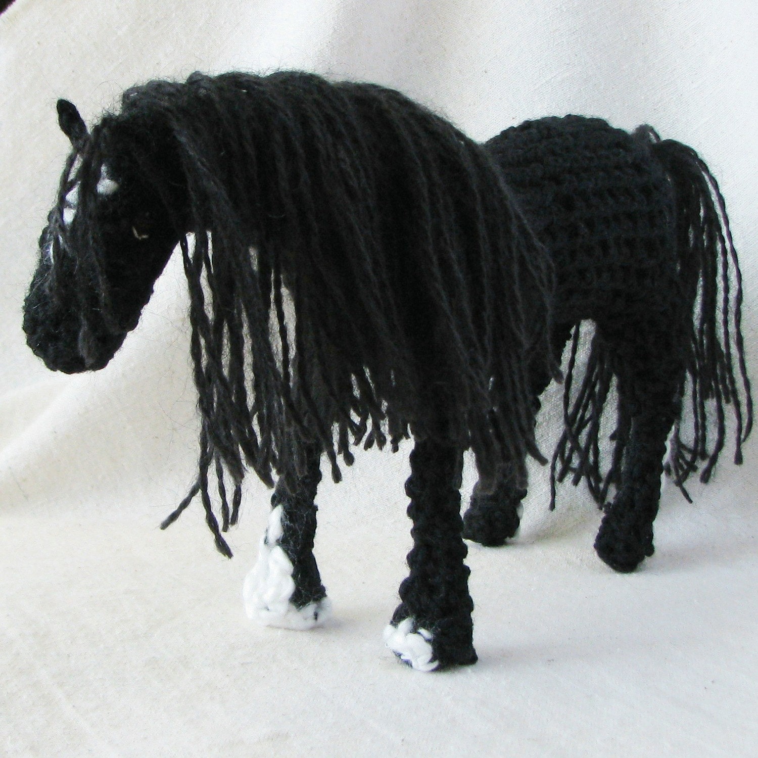 Black horse soft sculpture, crocheted sculpture, equestrian collectible, one of a kind, 7" tall