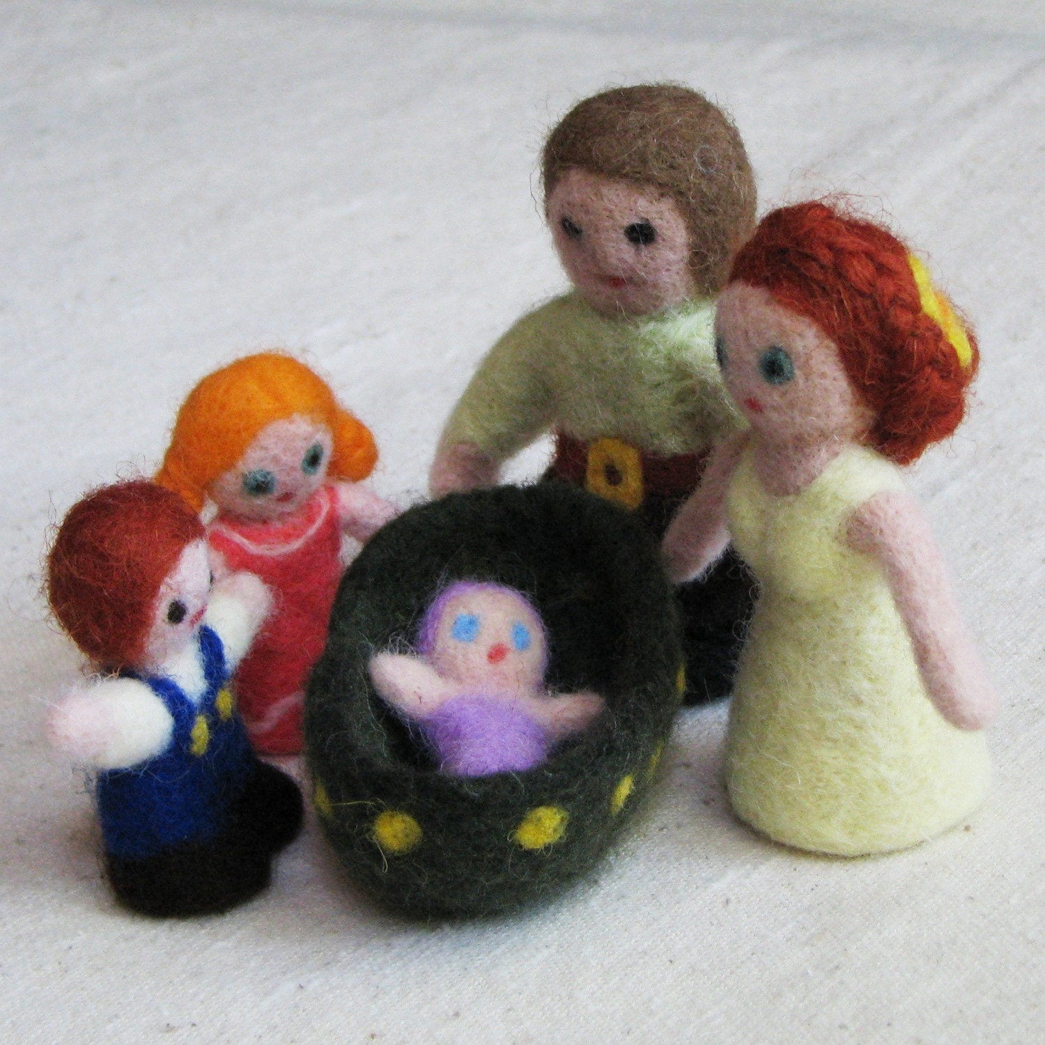 Miniature doll family, needle felted from pure wool