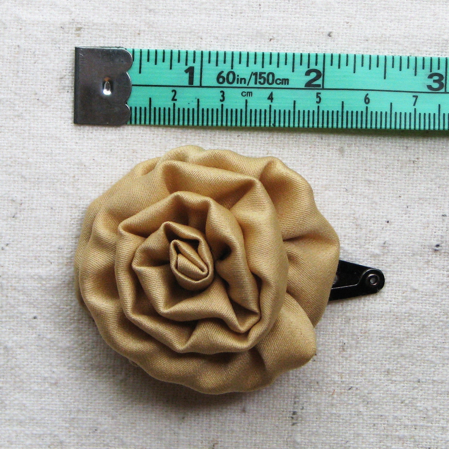 Fabric rose hair clip, in sandy gold silk, small