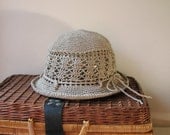 Crochet Sun Cloche/Bucket Hat -  Pure Unbleached Linen