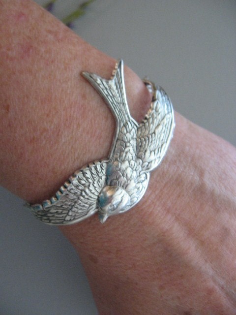 Bird Bracelet, Silver Swallow Bracelet, Silver Bracelet, Cuff Bracelet, Bird Jewelry, Silver Bird Bracelet - CharmedValley