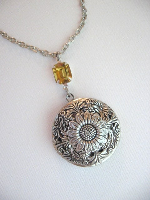 Sunflower LOCKET Necklace in Silver