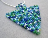 Beaded Pendant Necklace - Peyote Triangle - Ocean Stained Glass Turquoise Blue Navy Green by randomcreative on Etsy