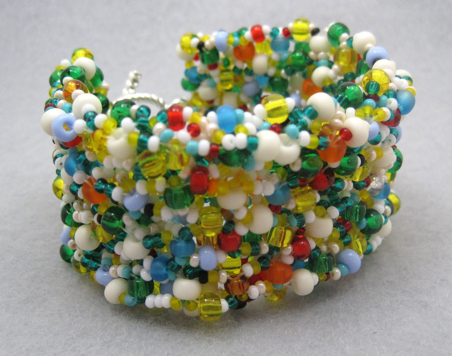 Beaded Cuff Bracelet - Multicolored Bright Colorful - Inspired by Picasso by randomcreative on Etsy