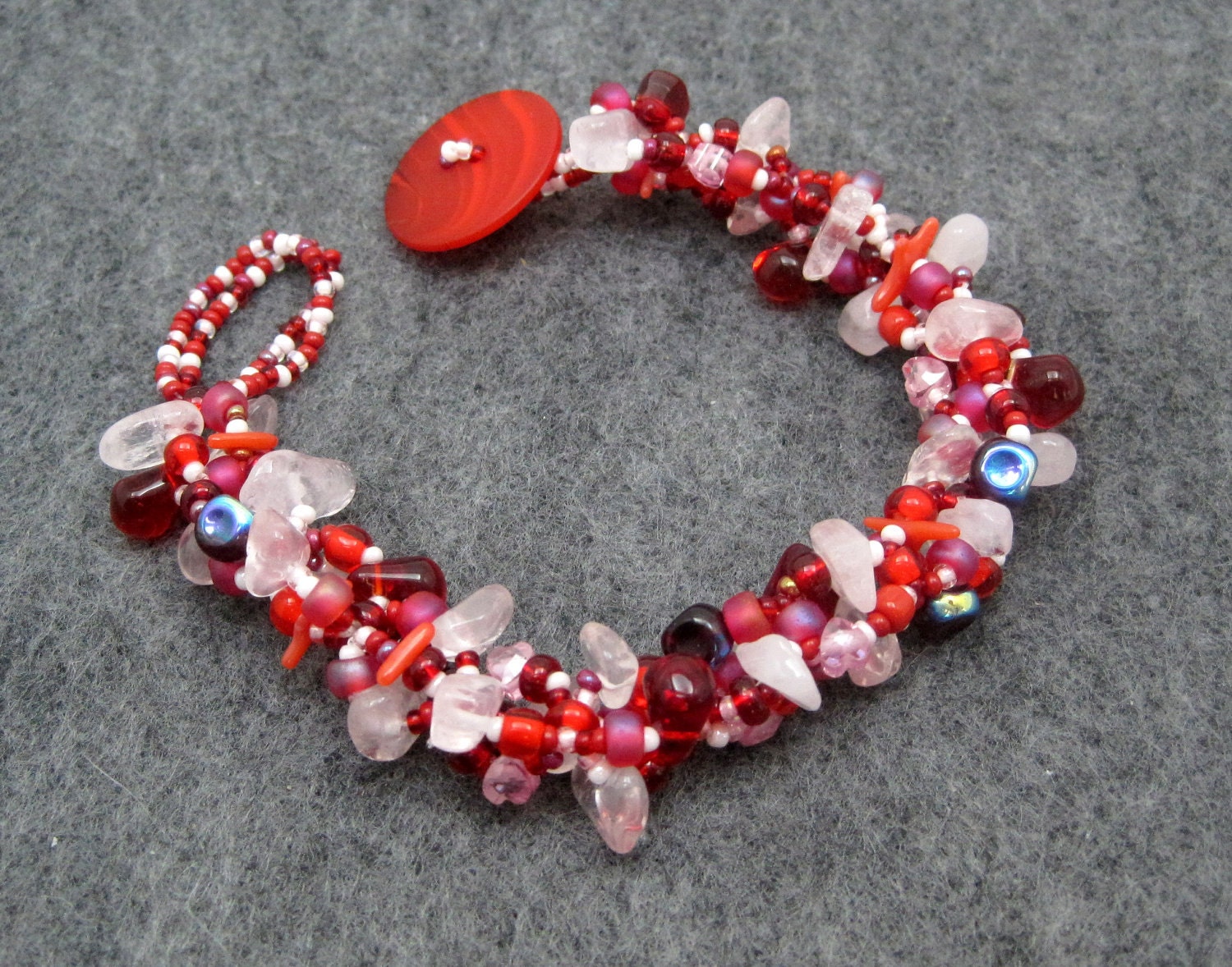 Beaded Bracelet - Pink Red Rock Garden by randomcreative on Etsy