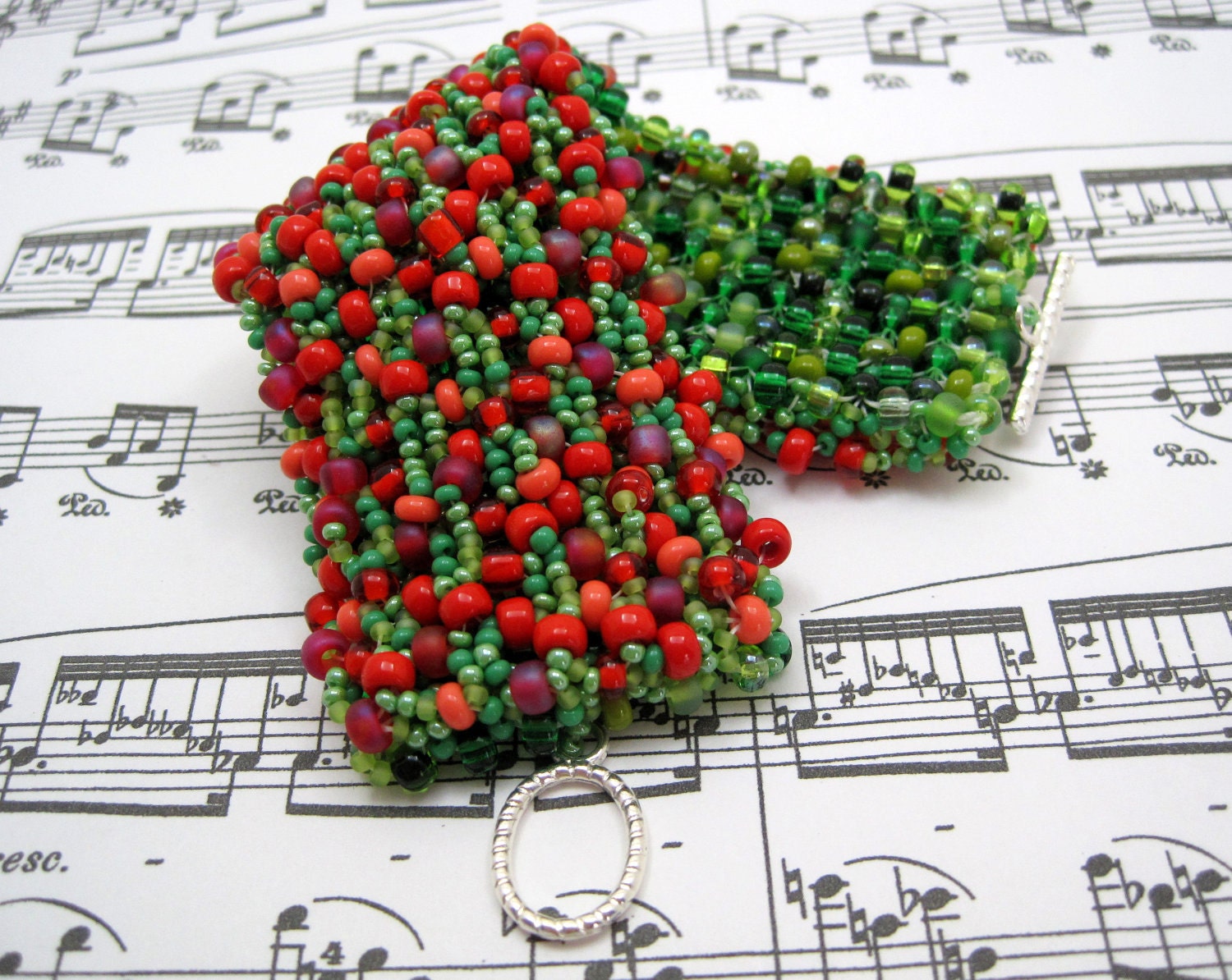 Beaded Cuff Bracelet - Strawberry Fields Forever by randomcreative on Etsy