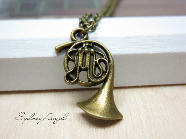 French Horn Necklace, Trumpet Necklace, Music Necklace, Music Jewelry, Cute Necklace, Retro Necklace, Musical Instrument, Marching Band