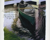 Cancer Hope for a Cure 8 x 8 watercolor Canoe Print -Boat Reflections