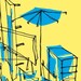 retro Los Angeles illustration cars print "Paradise City" yellow & blue limited edition (24x36")