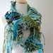 RESERVED sea nymph hand knit scarf . wearable fiber art of underwater treasures . turquoise aqua navy blue olive gold winter accessories
