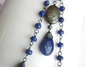 Lapis Lazuli and Pyrite Oxidized Sterling Earrings