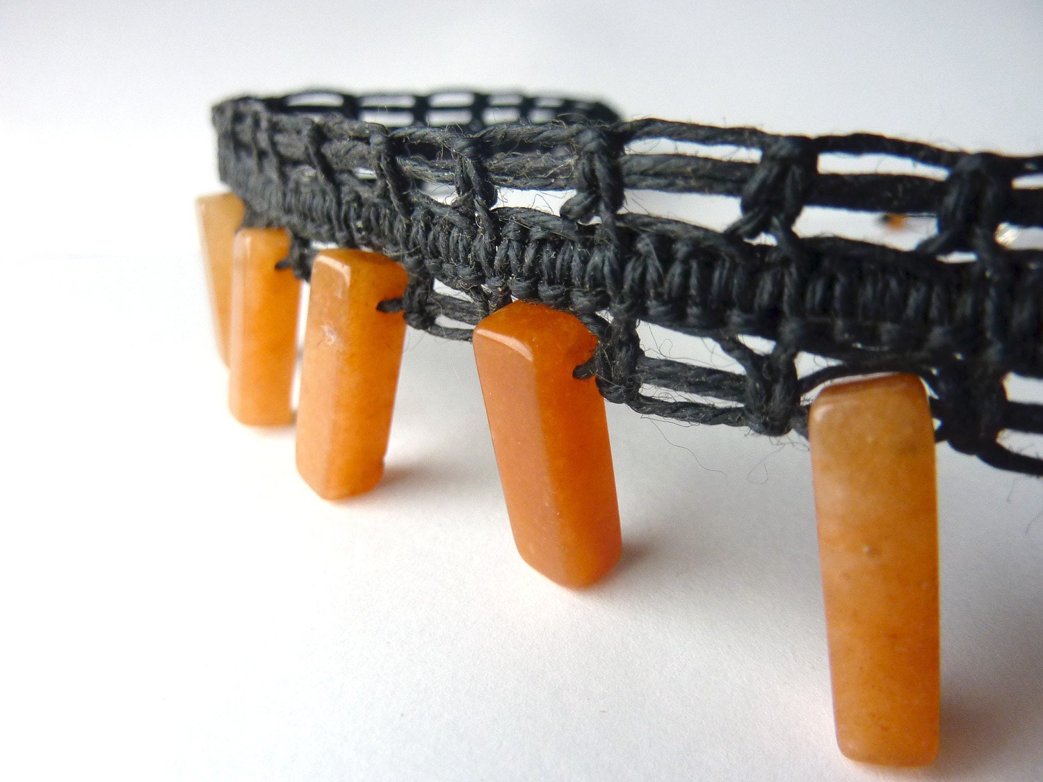 Orange Carnelian Knotted Linen Choker - One of a Kind