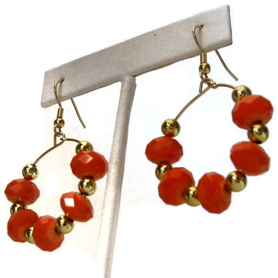 WOMEN'S JEWELRY: Earrings Hoops Orange Beaded- MEDIUM