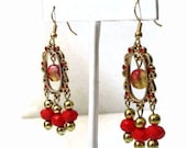 WOMEN'S JEWELRY: Earrings Swarovski Gold Red Orange Glass Beads