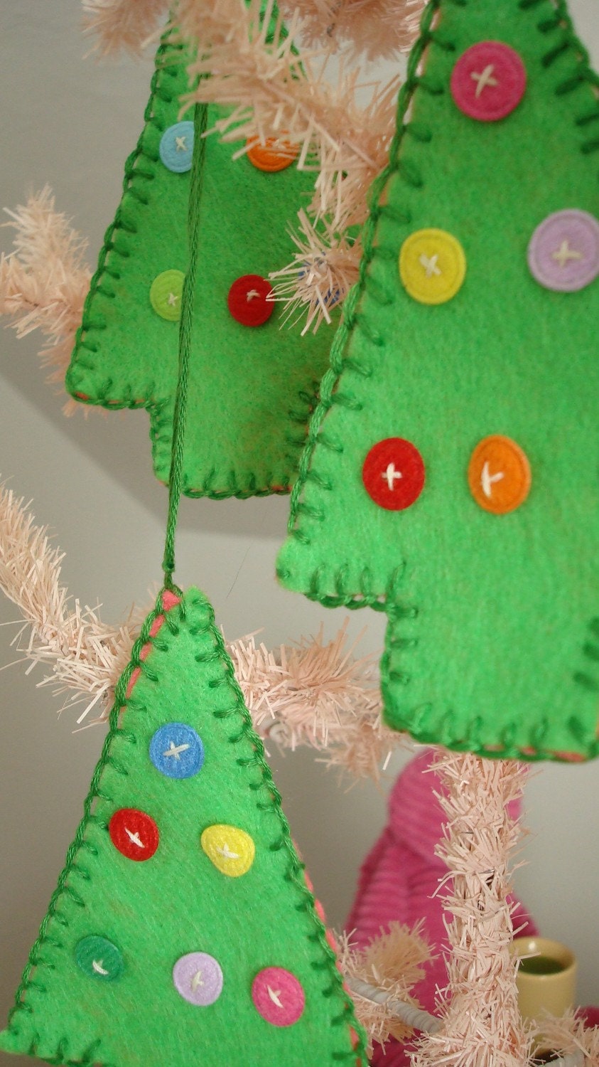 Christmas Tree Felt Ornaments Trio Set One Of A Kind