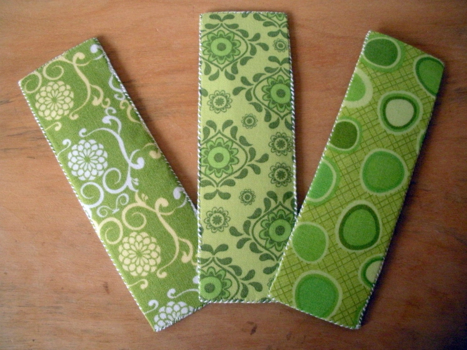 Fabric Bookmarks, Set of 3, Green Cotton
