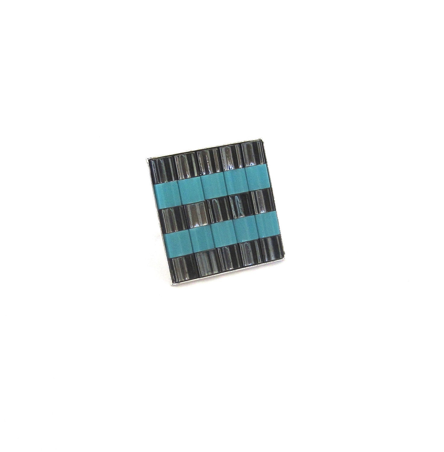 Geometric Square Ring in Turquoise and Gunmetal