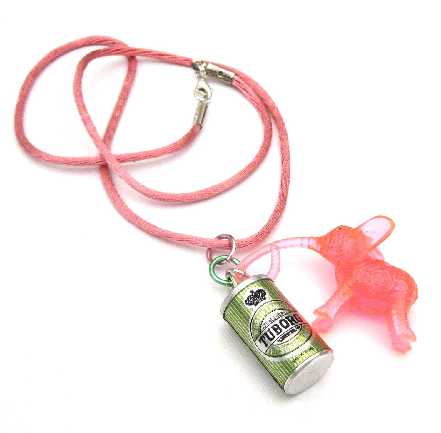 Tillie Cocktail Elephant beer necklace pink and green