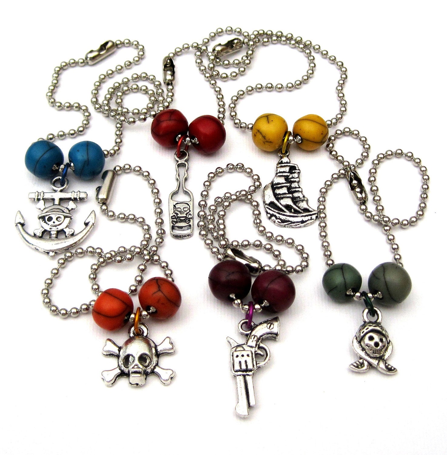 Pirate Beer Bottle Charms Drink Tags with multicolor beads