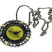 Repurposed Beer Bottle Cap Necklace with Swarovski Crystals blue and yellow recycled upcycled