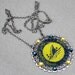 Repurposed Beer Bottle Cap Necklace with Swarovski Crystals blue and yellow recycled upcycled