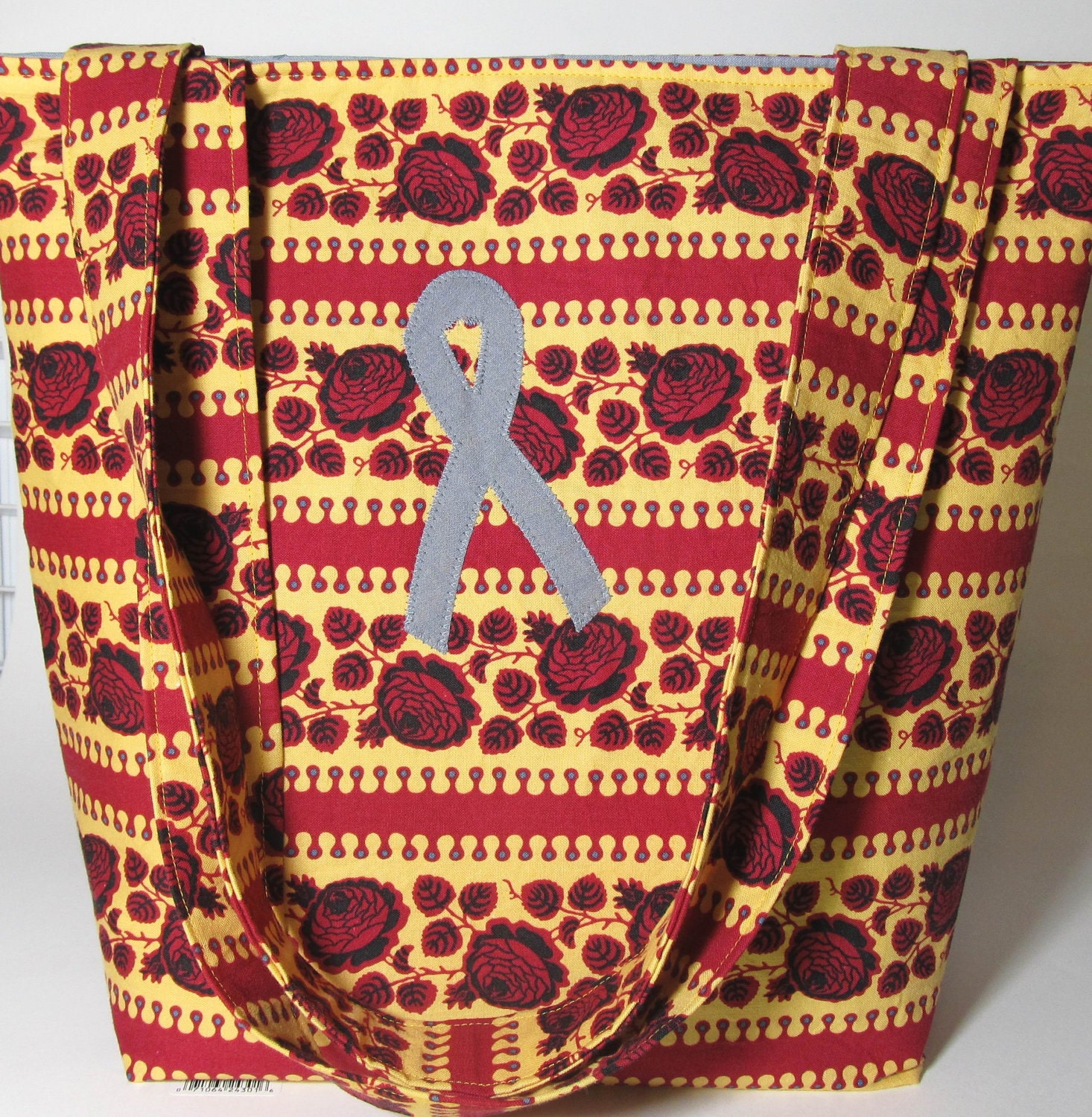 Gray Ribbon Brain Cancer Awareness Tote in Red Roses