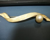 Coro Brushed Goldtone Swirl Brooch with Faux Pearl