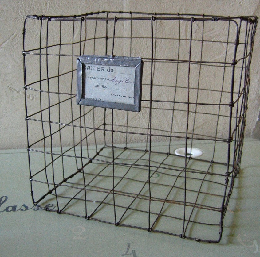 WIRE BASKET with vintage lead label by Debeauxsouvenirs on Etsy
