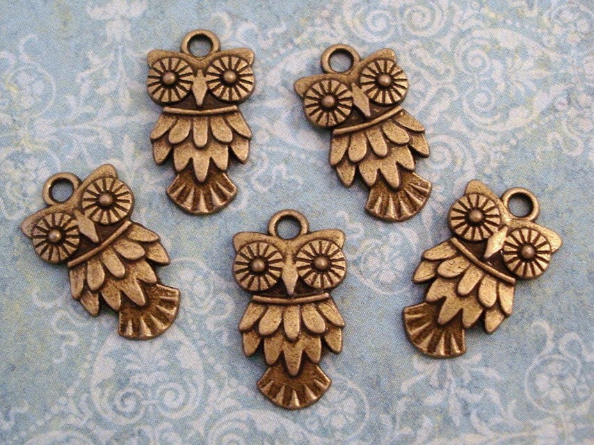 Bronze Owl Charms Antiqued 10